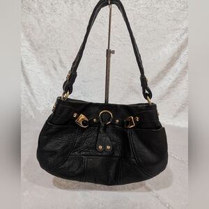 B. Makowsky Black Shoulder Bag with Gold Accents